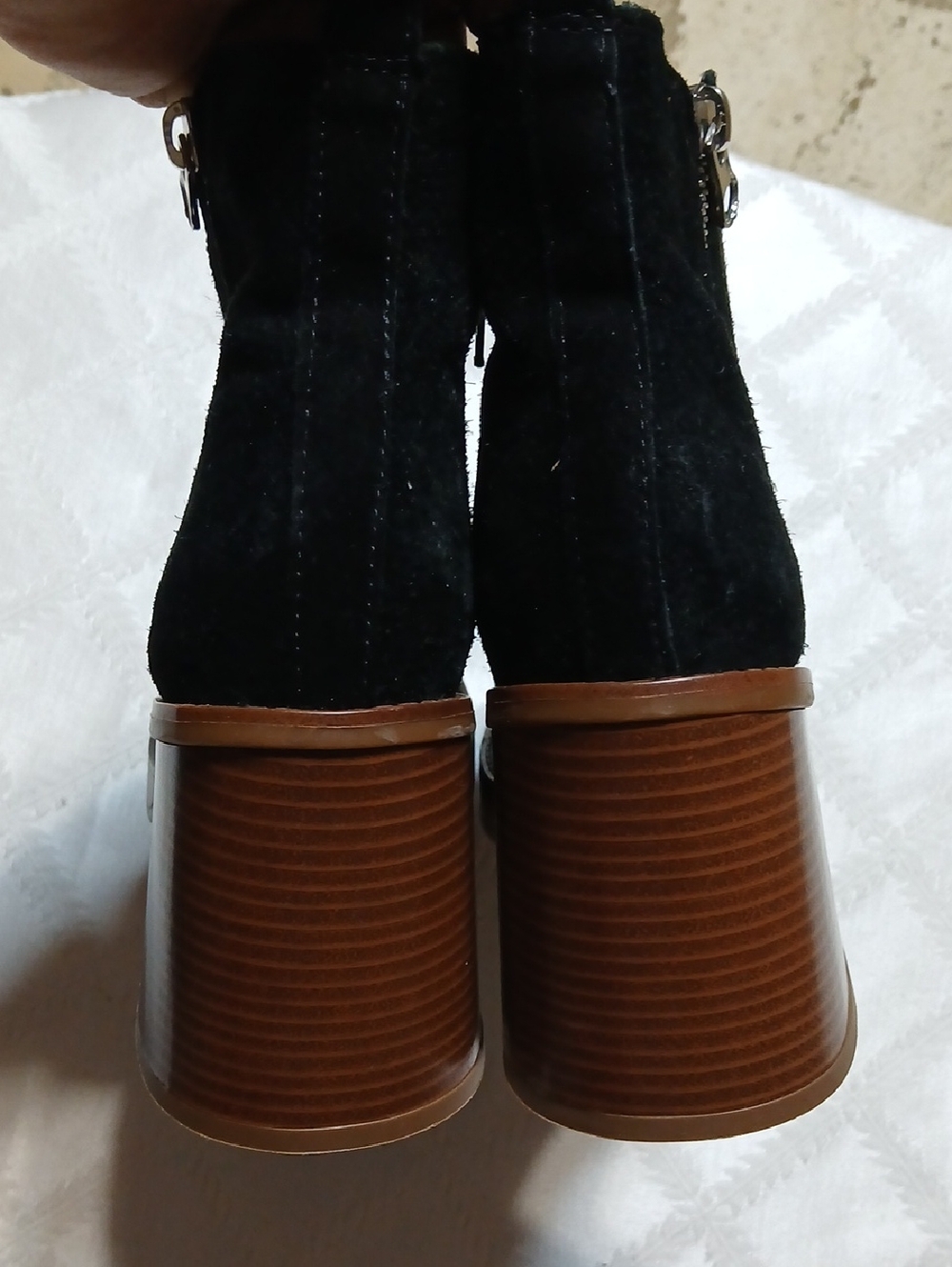 Copper Key Chunky Platform Leather Suede Black Heeled Ankle Boots Size 7 - Picture 3 of 10